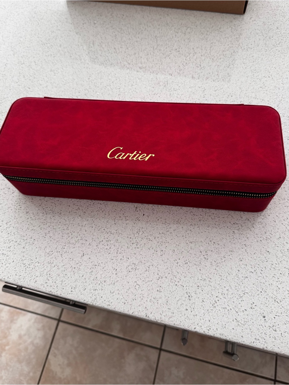 Cartier Red Leather Watch Case with Gold Logo